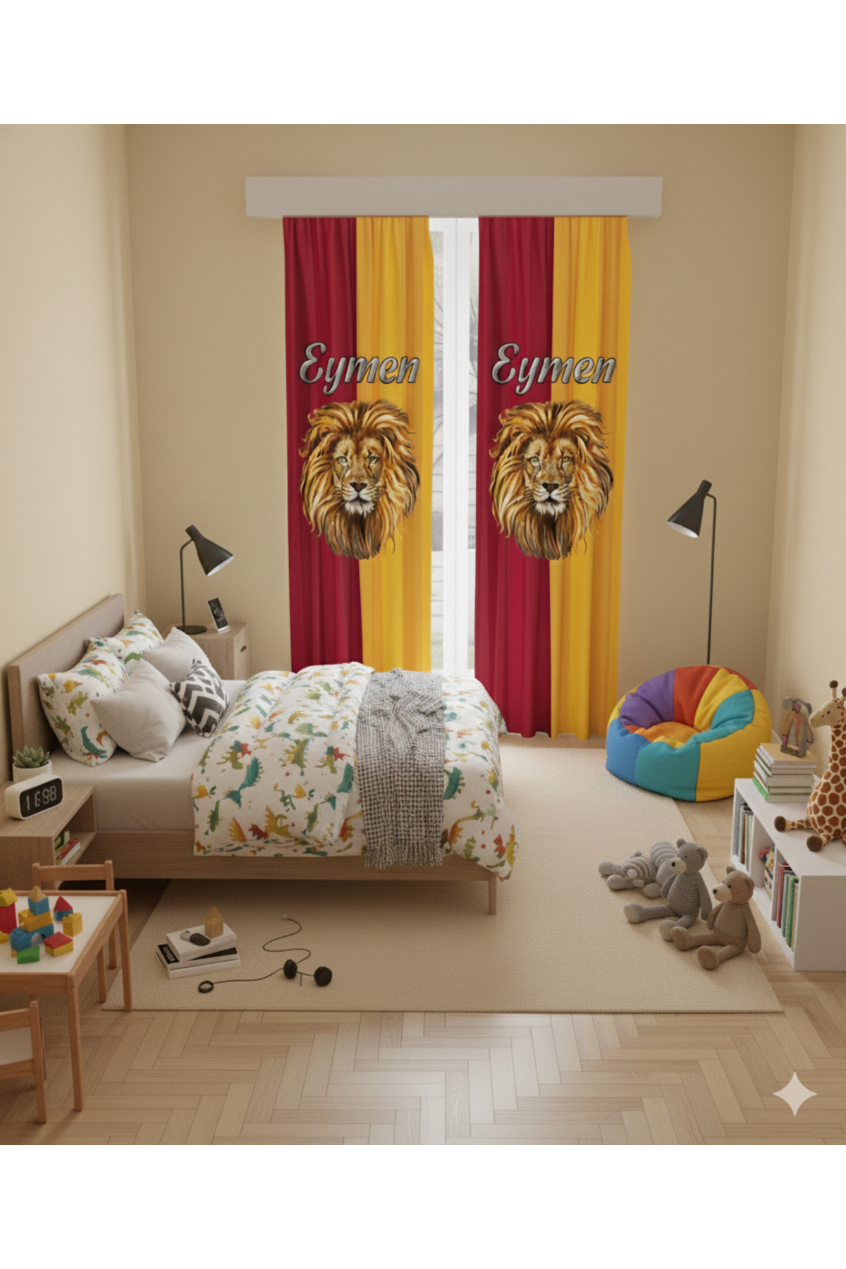 MEKTA HOME BEBEK VE ÇOCUK ODASI Aslan Desenli 2 Kanat Fon Perde fotoğrafı 4 (önizleme)