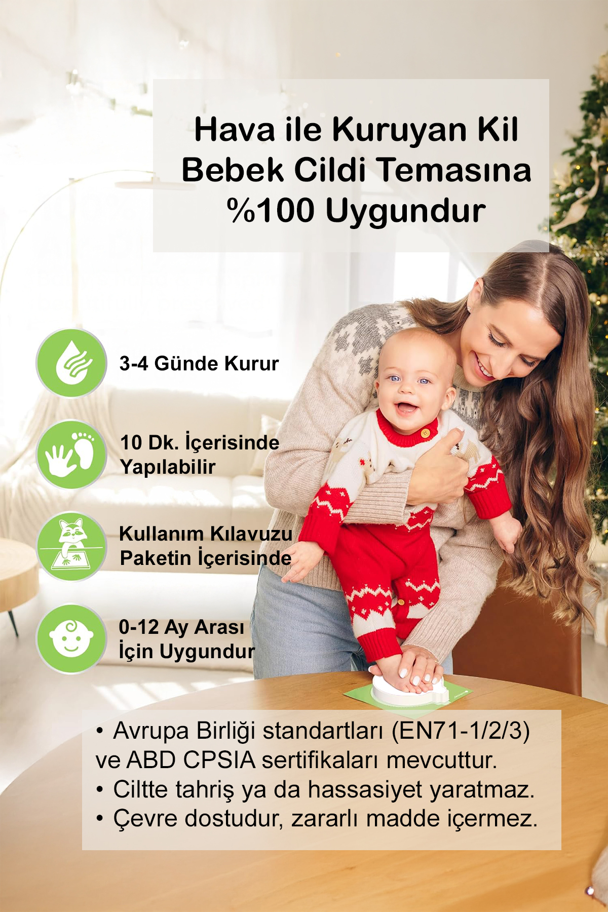 Moky Design Yenidoğan El Ayak İzi Seti Anı Kiti, Kişiye Özel Kil Hatırası (2 Adet), Bebek ve Yeni Anne Hediyesi fotoğrafı 3 (önizleme)