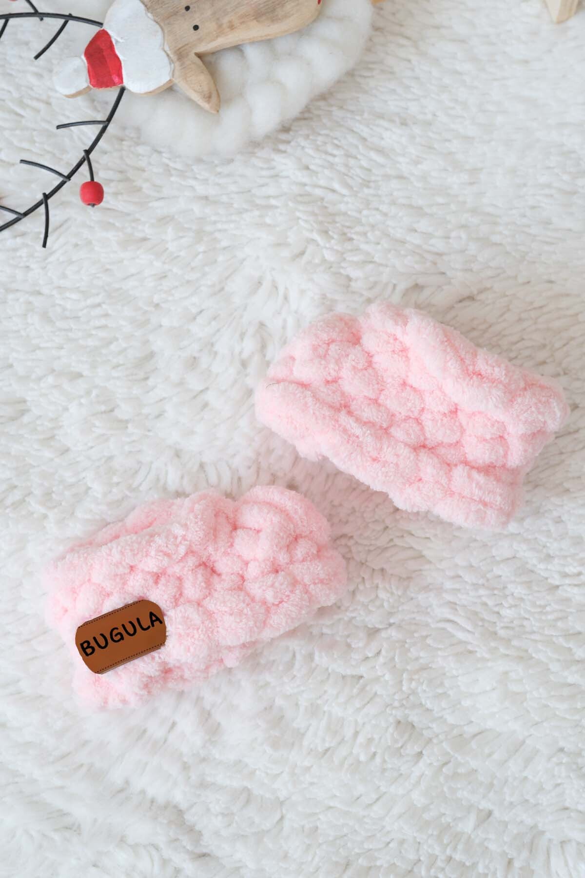 Newborn Knitted Snoozies 0-3M Baby Girl Handmade Alize Puffy Baby Soft Booties