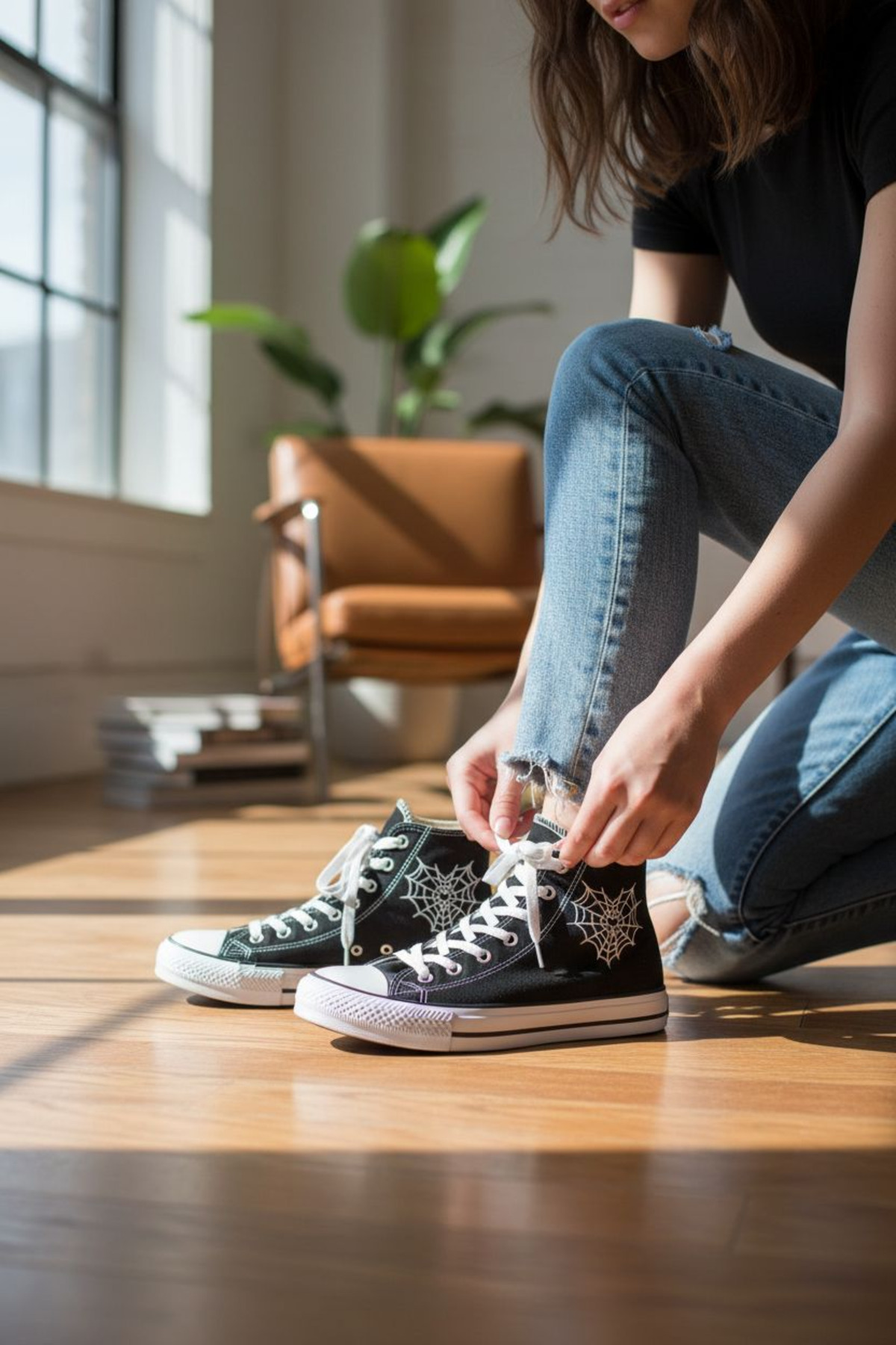 Lideral Heart Spider Web Baskılı Convers Unisex Boğazlı Bağcıklı Sneaker Günlük Rahat Ayakkabı görsel 5