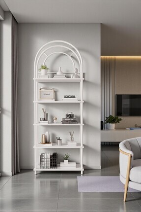 Mobitopya Çevir Kur Beyaz Bohem Kitaplık | Çok Amaçlı, 5 Raflı, Dekoratif Dol...
