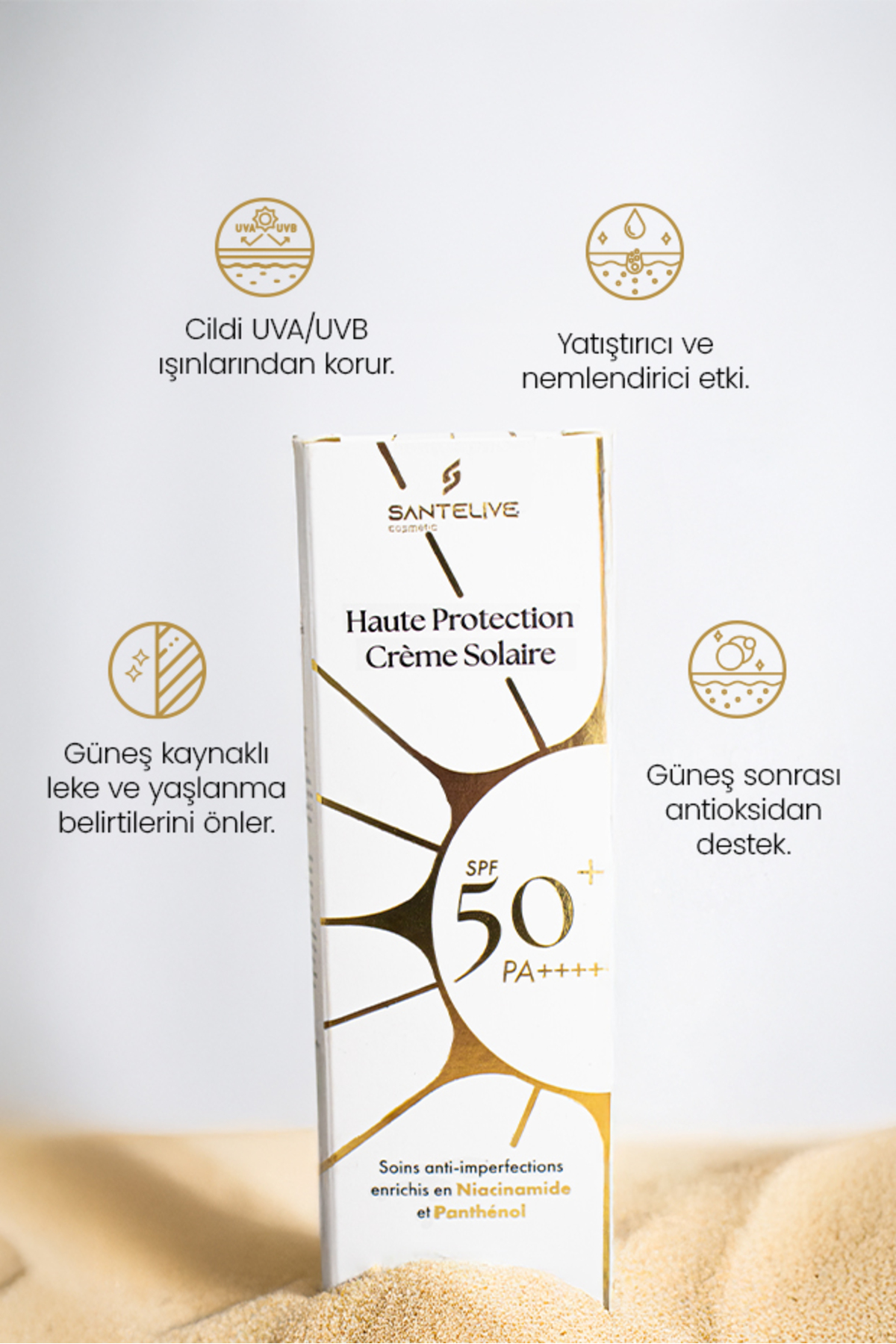 SPF 50 PA++++ Güneş Kremi Mineral Filtre Zinc Oxide Nemlendirici Besleyici 100 ml — SL2004 — تصویر 3 از 6