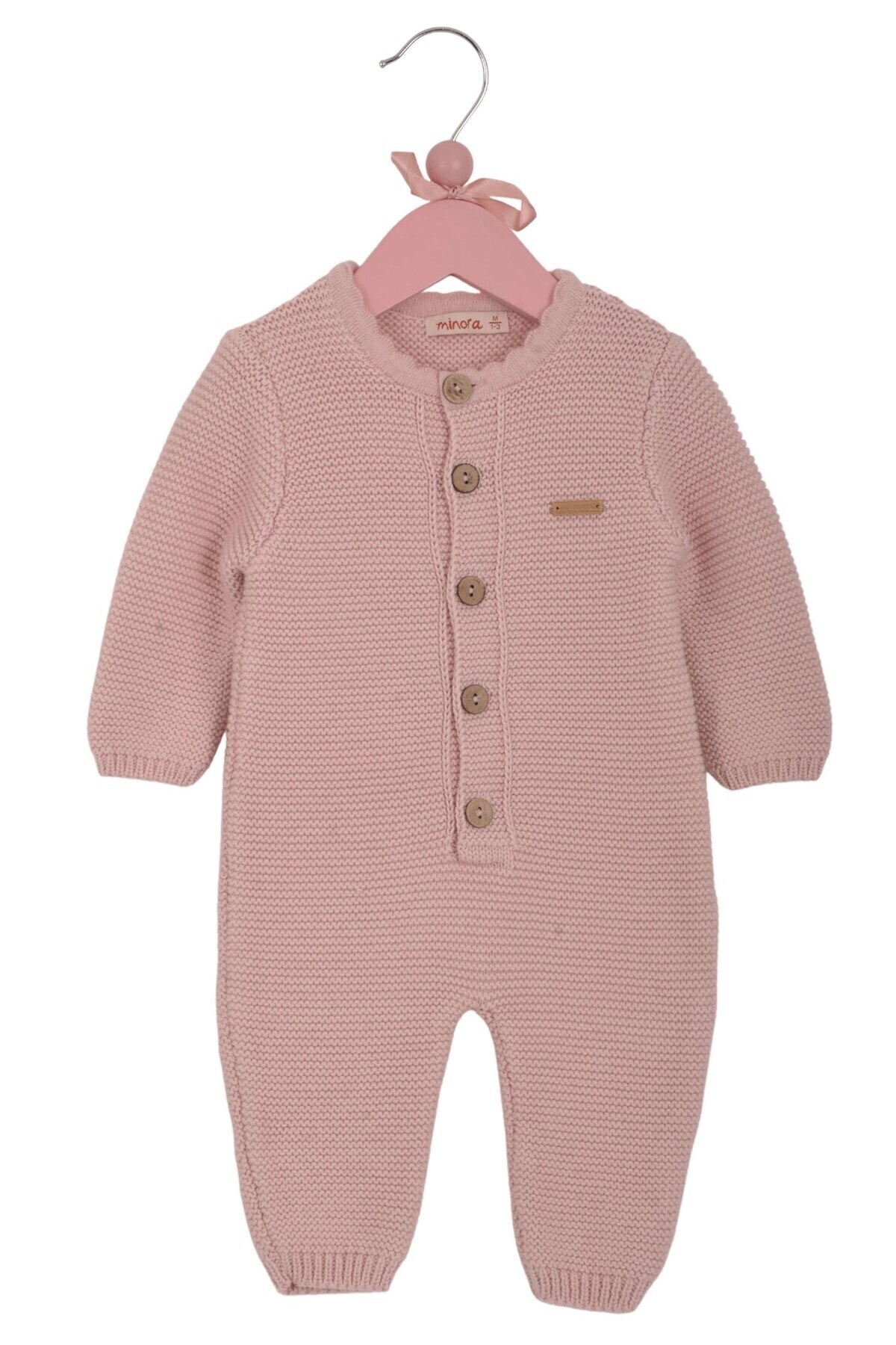 Minora Kışlık Triko Unisex, Coconut Düğmeli, Links Örgü Tarz Bebek Tulumu Pudra fotoğrafı 5 (önizleme)
