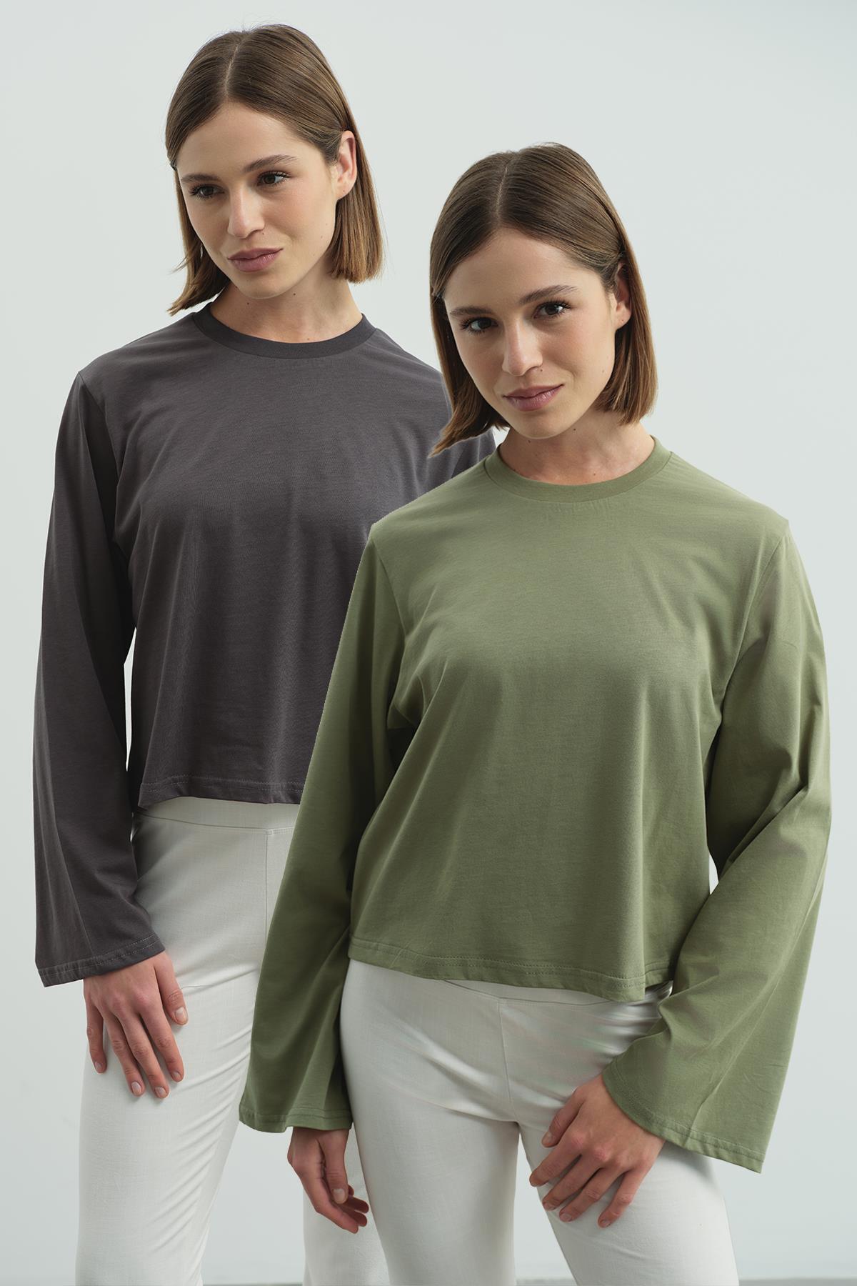 Wide Sleeve Oversize 2-Pack T-Shirt 965 Khaki/Smoked