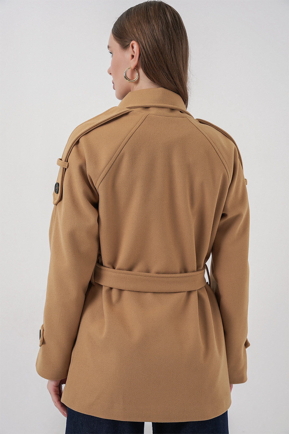 Bigdart  Kadın Kuşaklı Kaşe Kaban 9162 - Hardal - Görsel 6