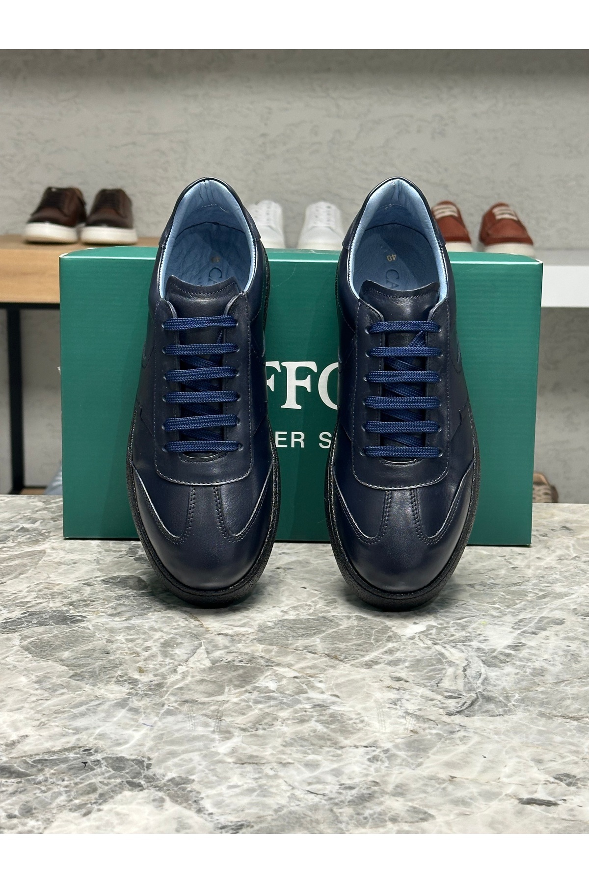 Caffcas Hakiki Deri Lacivert El Yapımı Casual Sneaker Erkek Ayakkabı 03-300 görsel 5