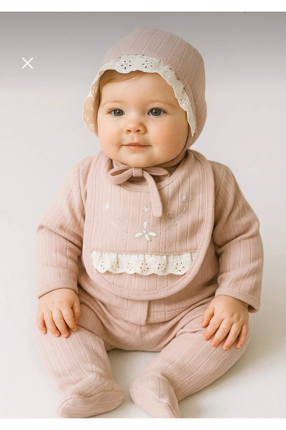 Dusty Rose Butterfly Scallops Detailed 5-Piece Baby Girl Hospital Exit Set
