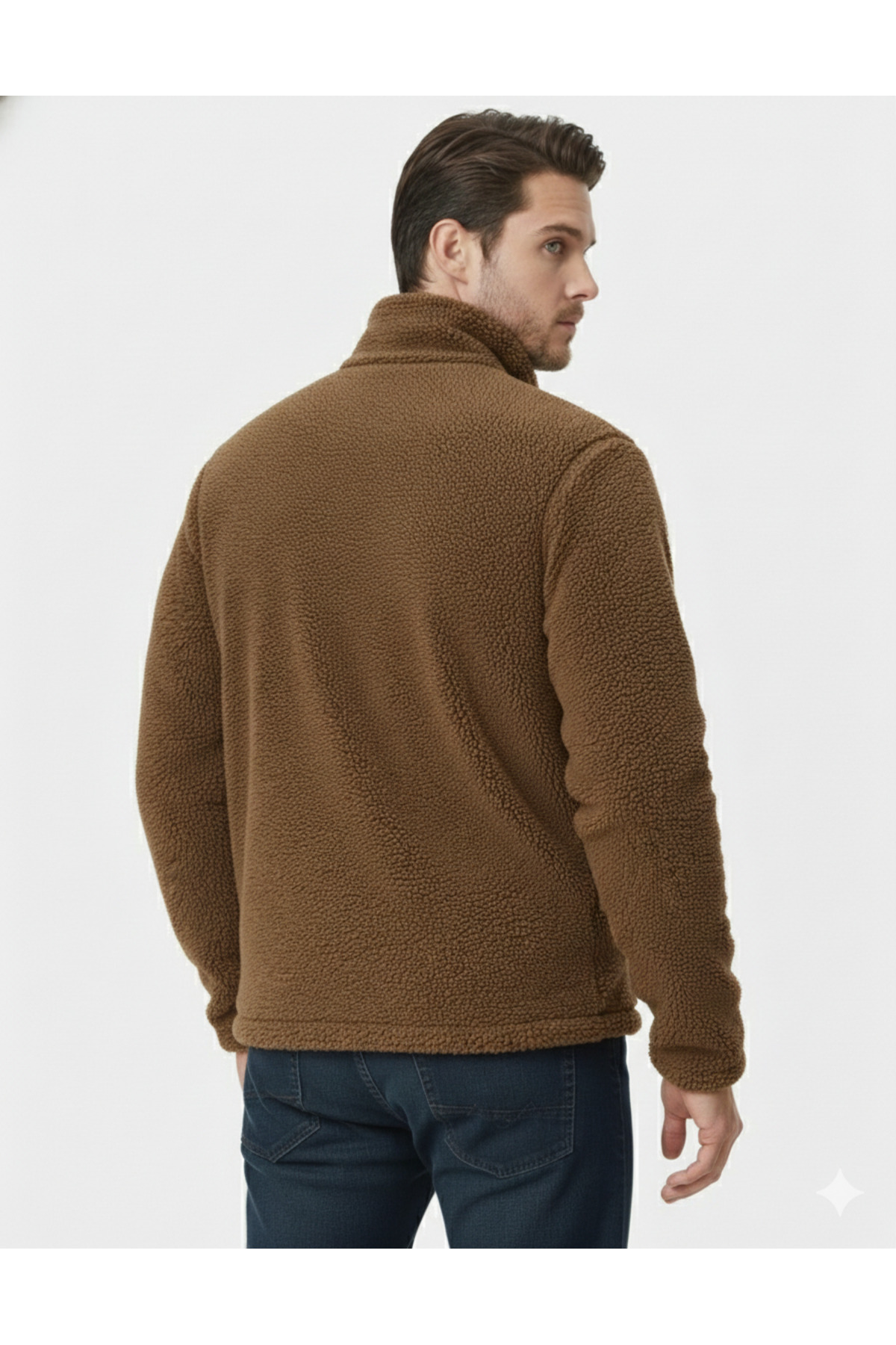 VEGA PORT  Unisex Peluş Tam Fermuarlı 2 Cepli İçi Polarlı Sweatshirt Kahverengi - Görsel 3