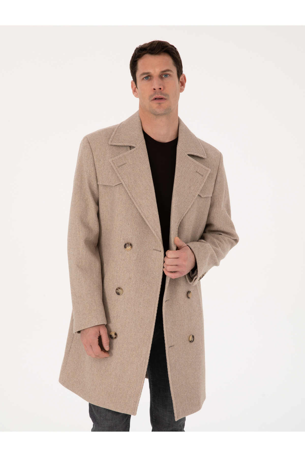 Cacharel  Bej Regular Fit Yün Karışımlı Kaban Kaşe 50311634-VR011