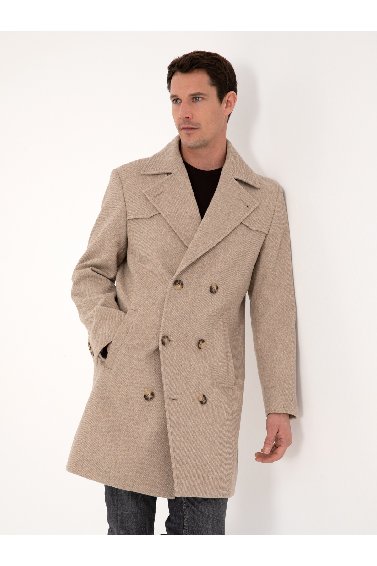 Cacharel  Bej Regular Fit Yün Karışımlı Kaban Kaşe 50311634-VR011 - Görsel 3