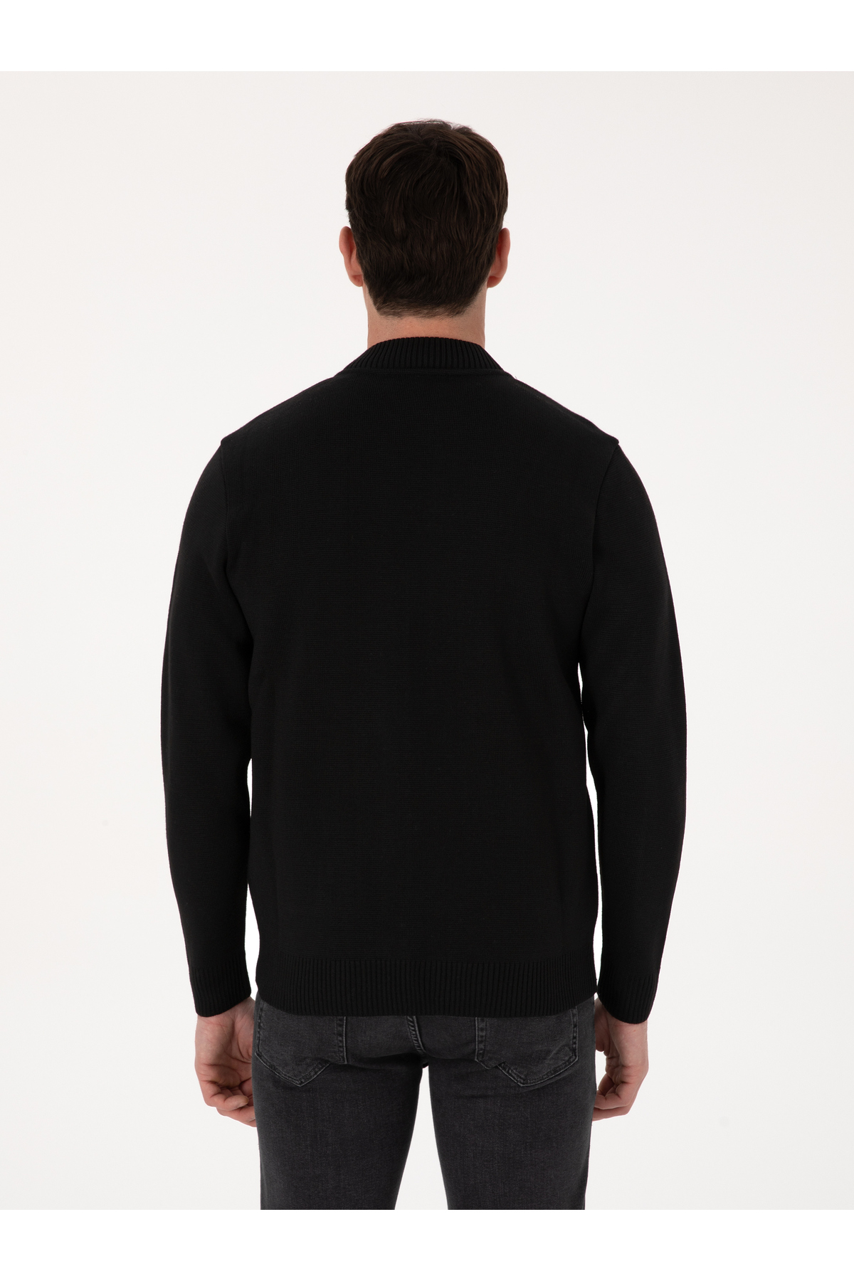Siyah Slim Fit Yün Karışımlı Tam Fermuarlı Triko Hırka 50310564-VR046 — مشکی — تصویر 5 از 7