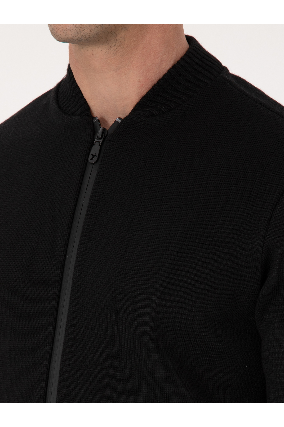 Siyah Slim Fit Yün Karışımlı Tam Fermuarlı Triko Hırka 50310564-VR046 — مشکی — تصویر 7 از 7