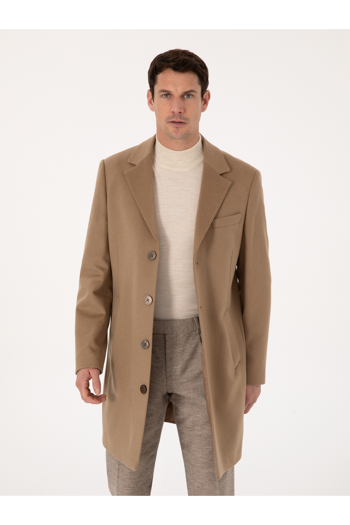 Cacharel Camel Slim Fit %100 Kaşmir Palto 50314889-VR015 görsel 3
