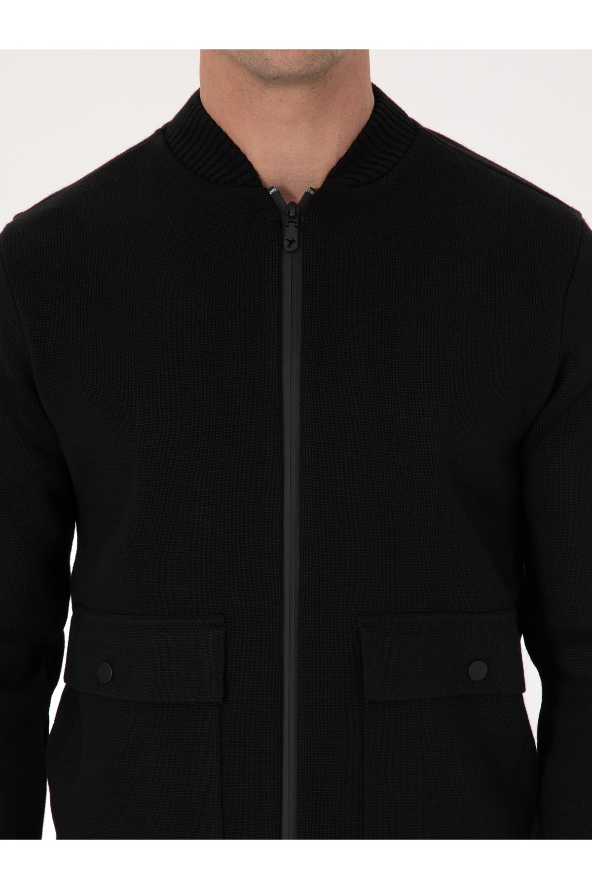 Siyah Slim Fit Yün Karışımlı Tam Fermuarlı Triko Hırka 50310564-VR046 — مشکی — تصویر 6 از 7