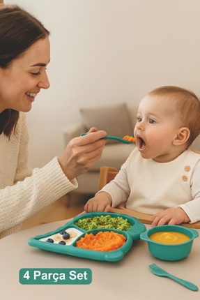 Ovio Ev&Yaşam Dino Mama Seti - Tabak Çerezlik ve Çatal Kaşık - Bebek Yemek Ka...