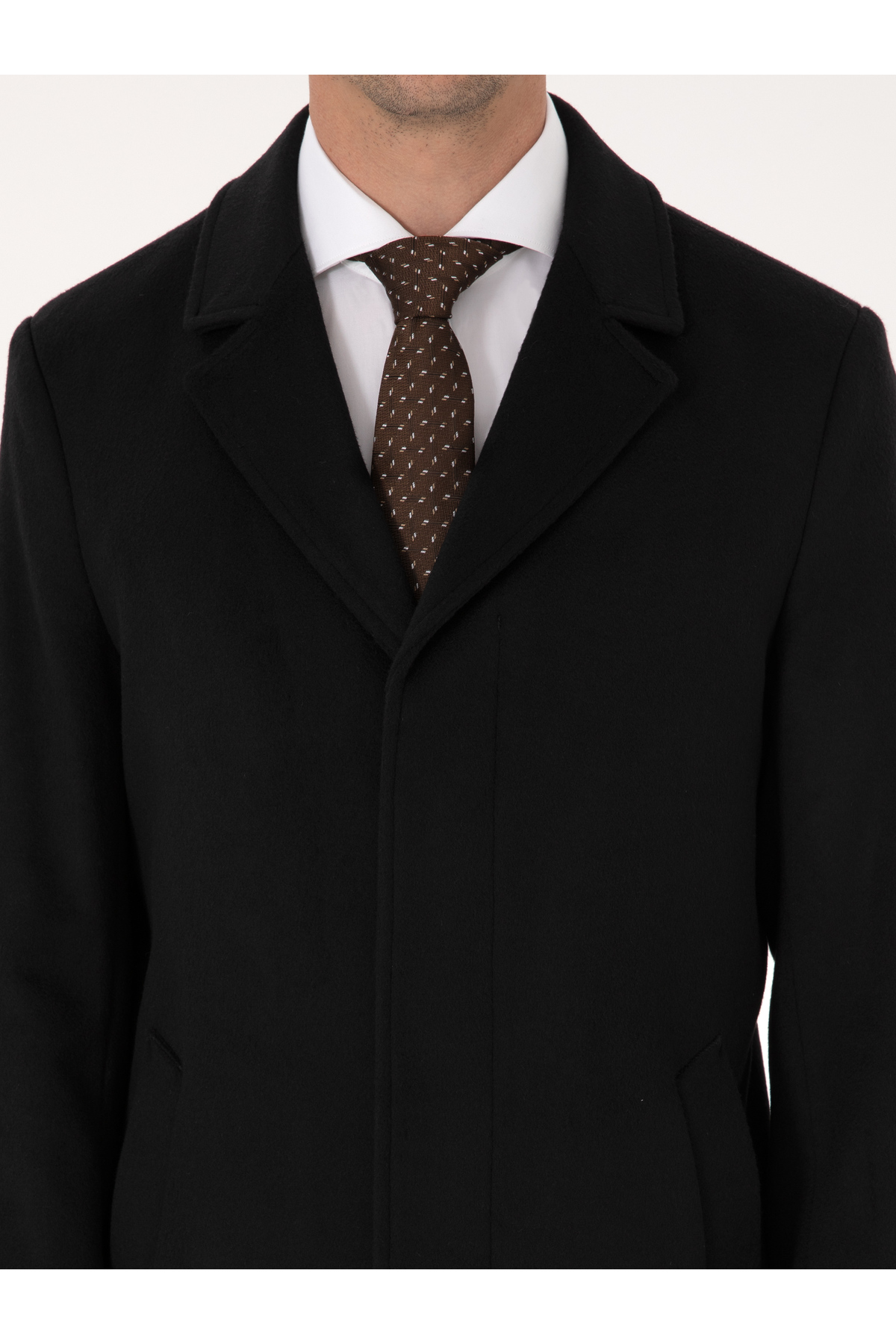 Cacharel Siyah Slim Fit Yün Kaşmir Karışımlı Palto 50315262-VR046 görsel 7