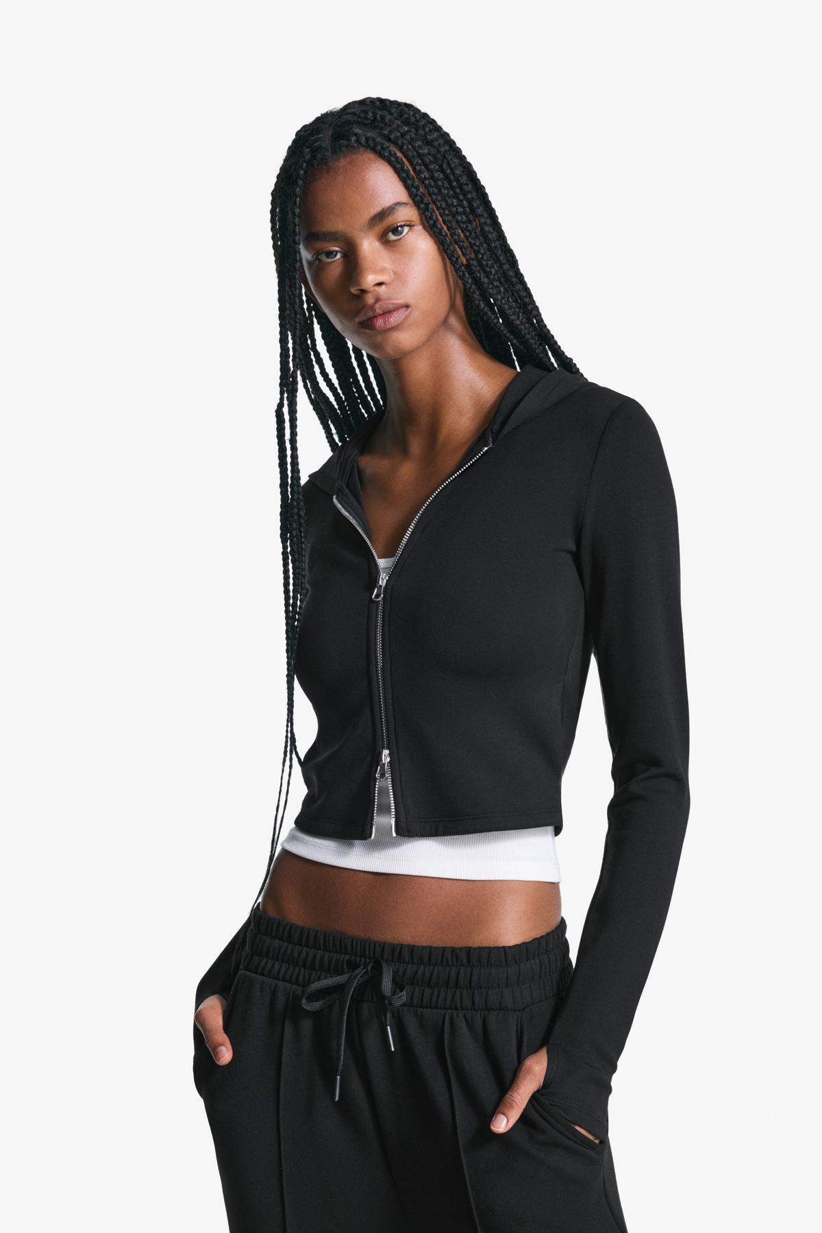 Bershka  Modal yumuşak fermuarlı kapüşonlu sweatshirt