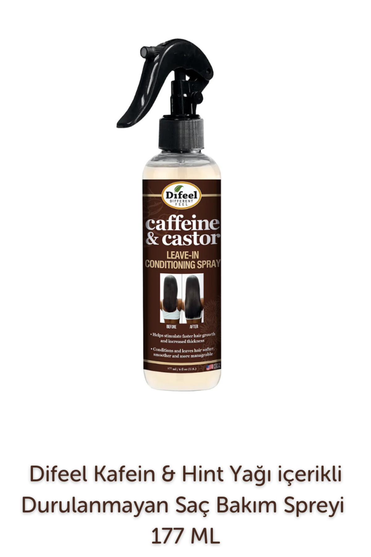 Difeel Caffeine & Castor Durulanmayan Saç Bakım Spreyi 177ML — 711716810790