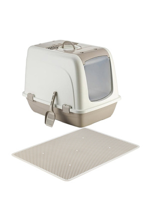 Petozi Kapalı Büyük Boy Kedi Tuvaleti XXL 52x66x46cm Elekli Paspas Hediyeli