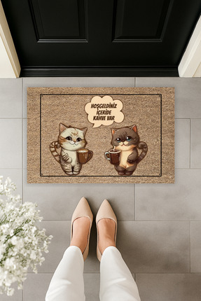 Genel Markalar Kahve Içen Kediler Hoşgeldiniz Içeride Kahve Var Kapı Önü Pasp...