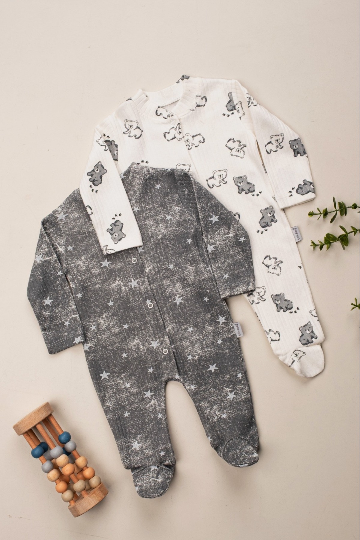 ENİA BABY Erkek Bebek 2 Adet %100 Pamuklu Patikli Tulum Seti fotoğrafı 3 (önizleme)