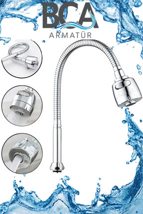 BCA Armatür Esnek 360° Hareketli Eviye Musluk Başlığı 2 Fonksiyon Spreyli Kub...