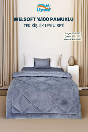 UYSAL WELSOFT AKFİL TEK KİŞİLİK UYKU SETİ 155x215 ANTRASİT