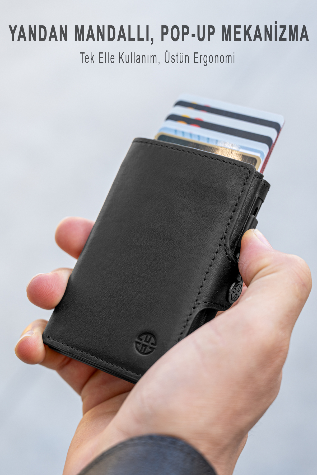 Trusador Palermo Siyah Üçe Katlanır Mekanizmalı Kartlık Hakiki Deri Cüzdan Unisex Kadın Erkek Rfid Korumalı görsel 2