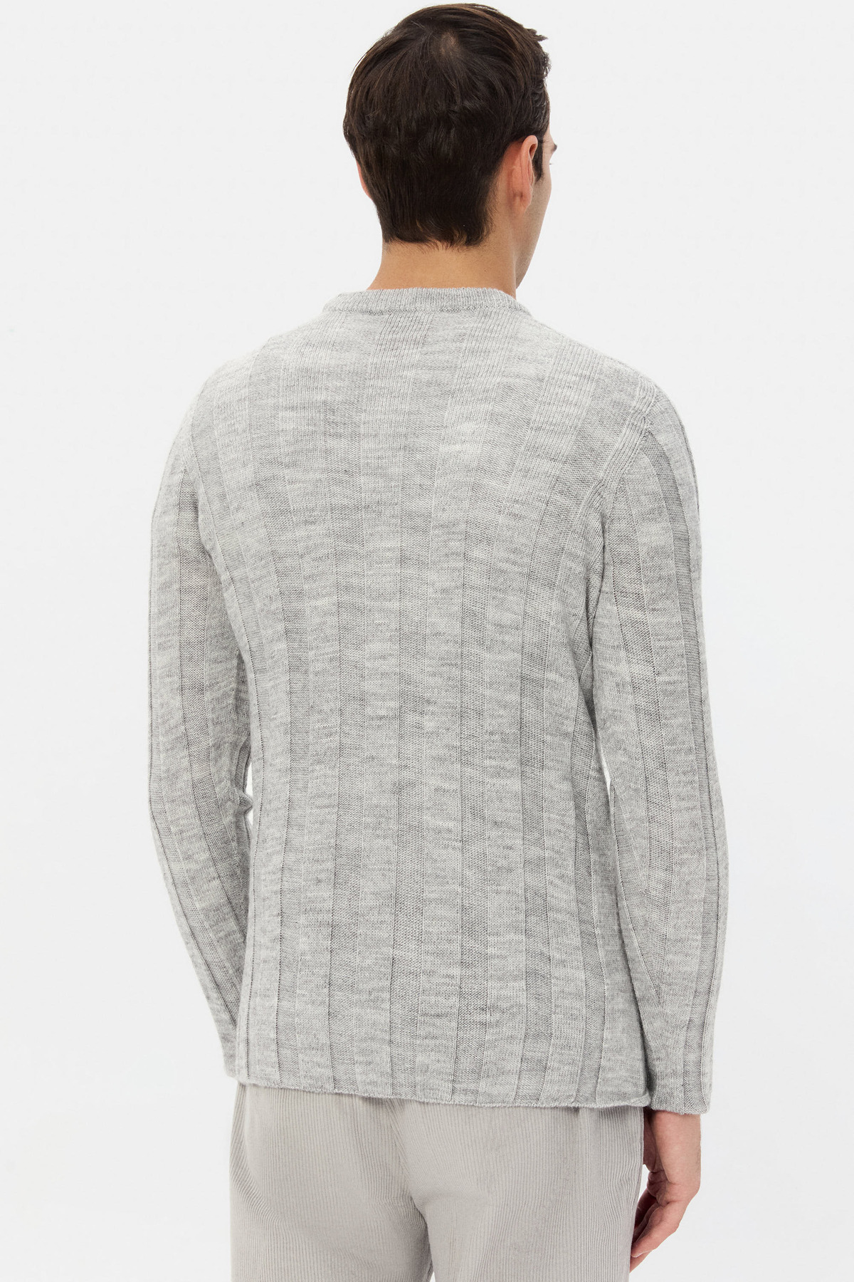 Slim Fit Gri Rib Örgü Kazak — خاکستری 3EC063302441M — تصویر 3 از 5