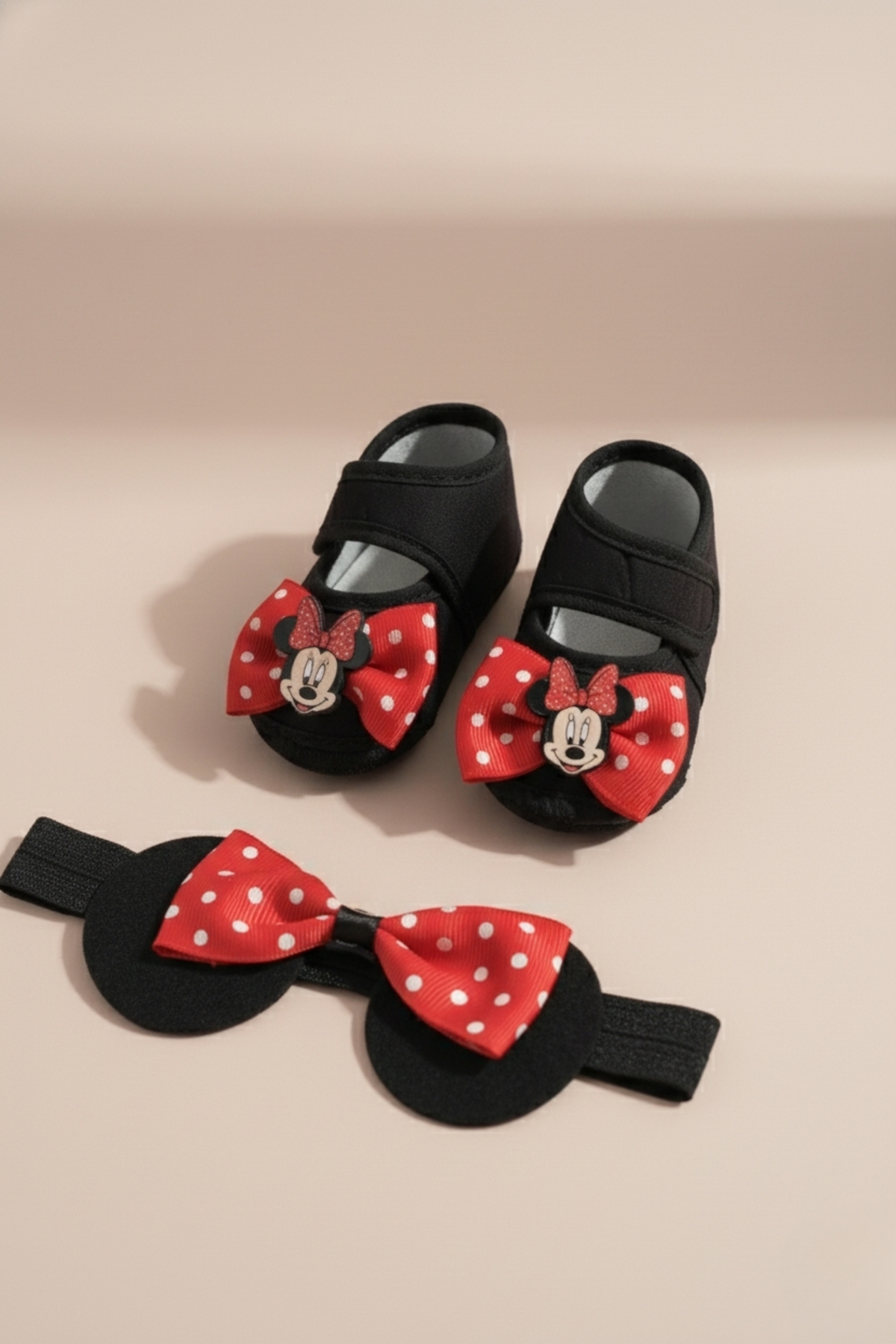 LOGO AKSESUAR 0-3 Ay Yeni Doğan Mickey Mouse Siyah-Kırmızı Bebek Bandana Patik Seti fotoğrafı 4 (önizleme)