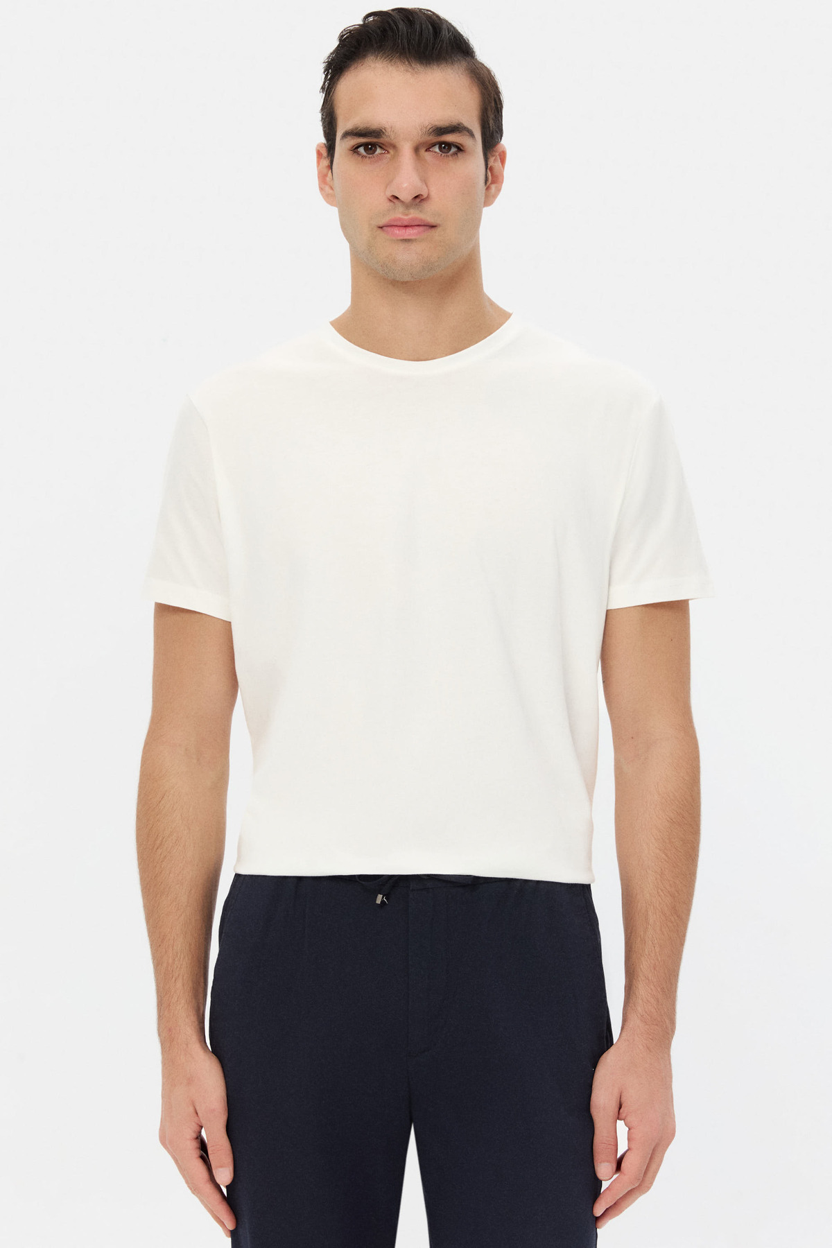 D'S Damat Ds Damat Slim Fit Beyaz Bisiklet Yaka %100 Pamuklu Nefes Alabilen T-Shirt görsel 4