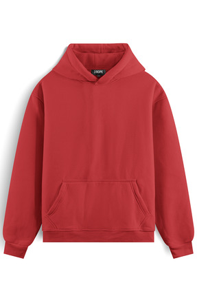 3 ROPE Unisex Kırmızı Oversize Kapüşonlu İçi Polarlı 3 Iplik Basic Pamuklu Sw...
