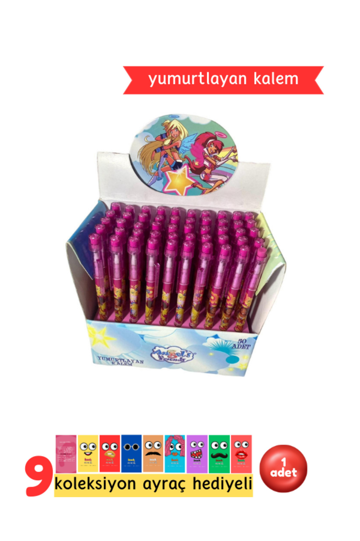 Pembe Pasaj Yumurtlayan Kalem - Pembe Kız Desenli Yumurtlayan Kurşun Kalem