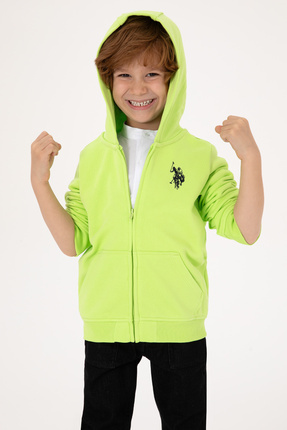 U.S. Polo Assn. Erkek Çocuk Yeşil Fermuarlı Kapüşonlu Sweatshirt 50316706-VR020