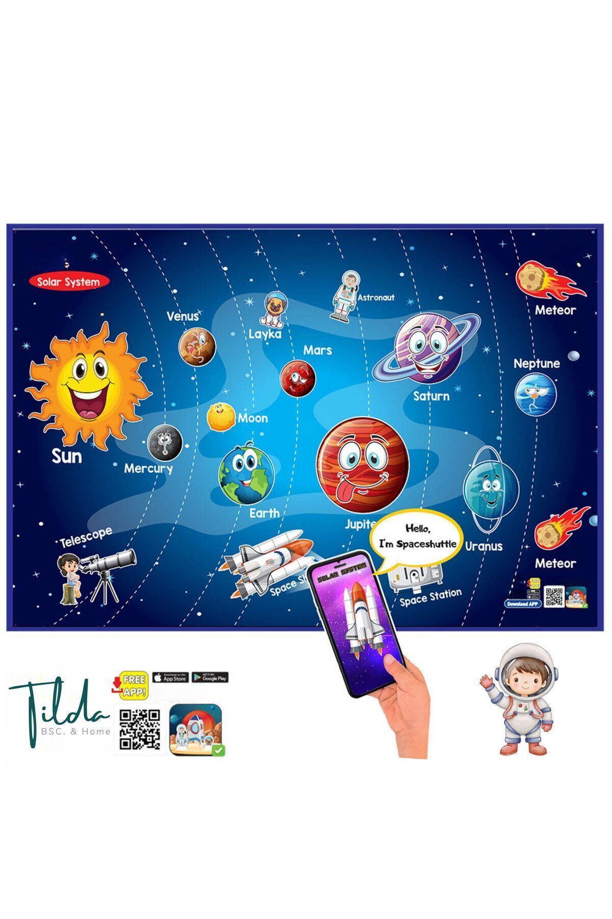Tilda BSC. & Home Konuşabilen Oyun Halısı Solar System 150×100 Cm Büyük Boy - Mobil Uygulama Ile Konuşabilen Oyun Matı fotoğrafı 2 (önizleme)