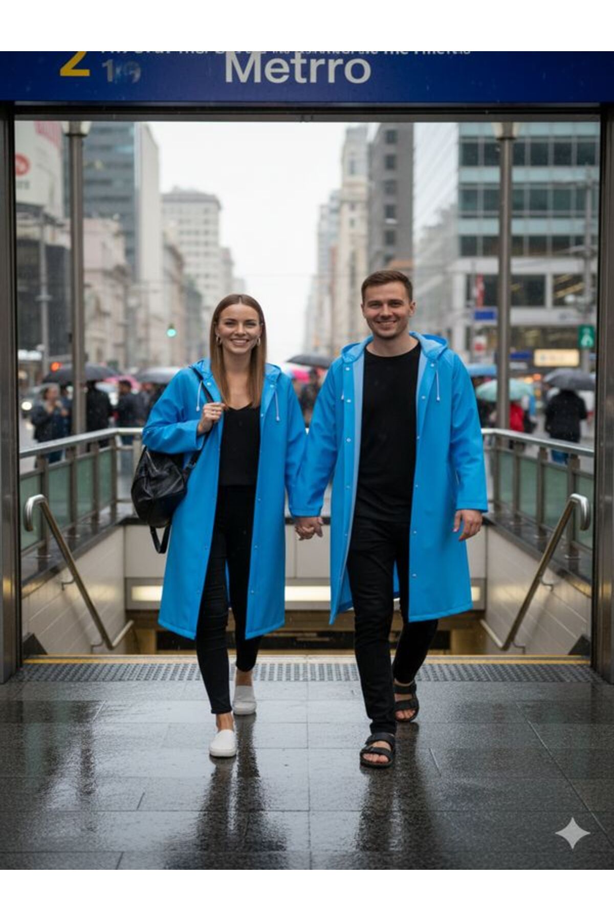 İMEXTECH  Unisex Açık Mavi Eva Kumaş Su Rüzgar Geçirmez Yağmurluk Taraftar Yağmurluğu - Görsel 5