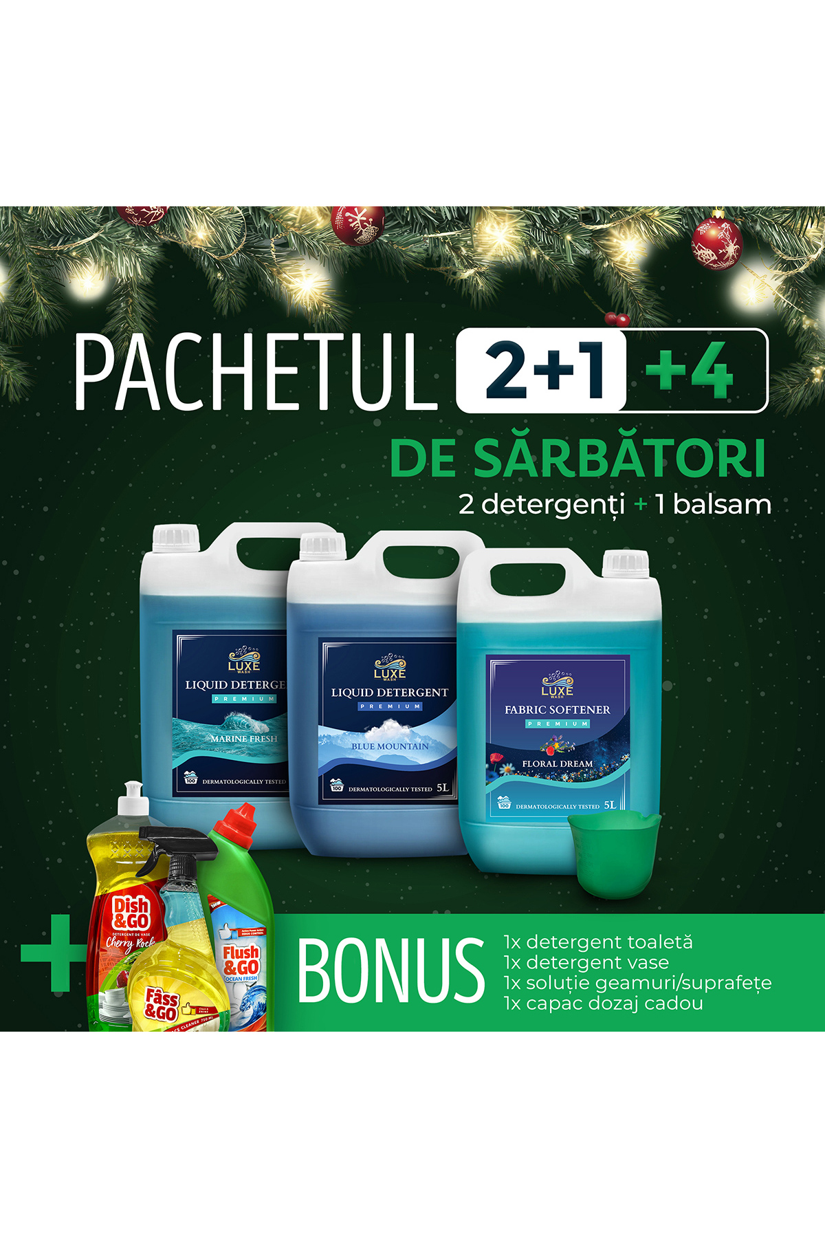 Luxe Wash 10 л перилен препарат + 5 л омекотител + дозираща чаша, разтвор за ...