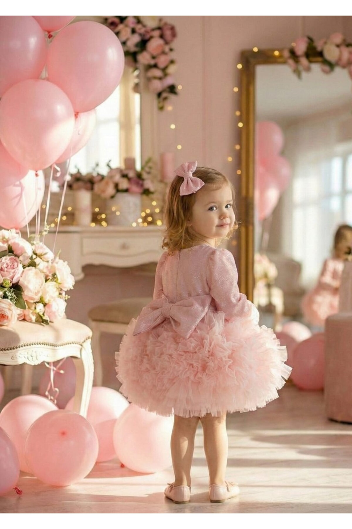 penu baby kids  Pembe Tütülü Uzun Kol Kız Bebek Elbise - Princess - Görsel 3