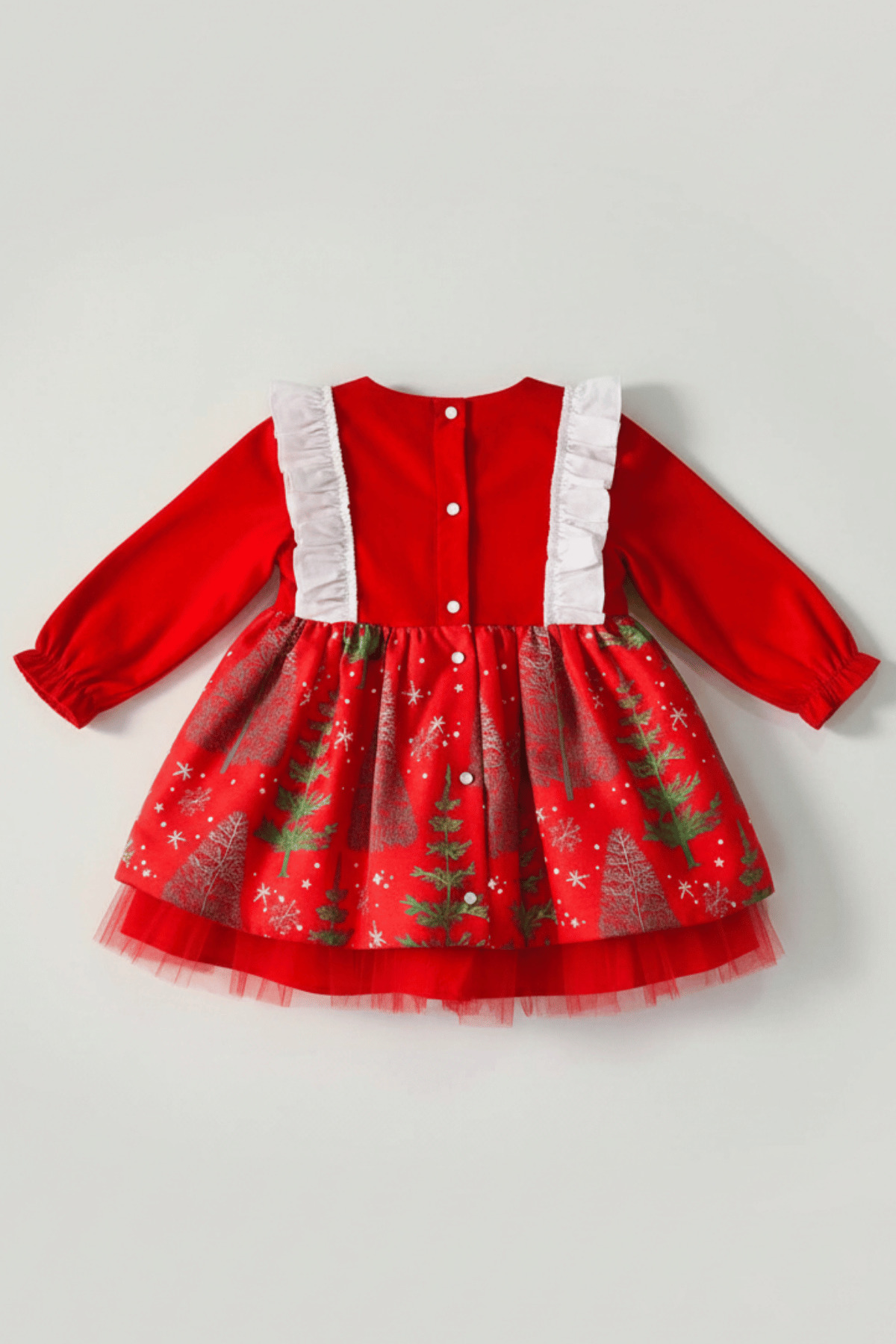 Bertuğ Bebek Yeniyıl Çam Ağaç Desenli Kırmızı Kız Çocuk Bebek Noel Elbise fotoğrafı 2 (önizleme)