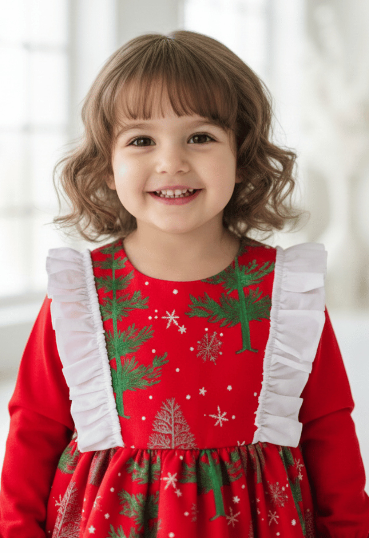 Bertuğ Bebek Yeniyıl Çam Ağaç Desenli Kırmızı Kız Çocuk Bebek Noel Elbise fotoğrafı 4 (önizleme)