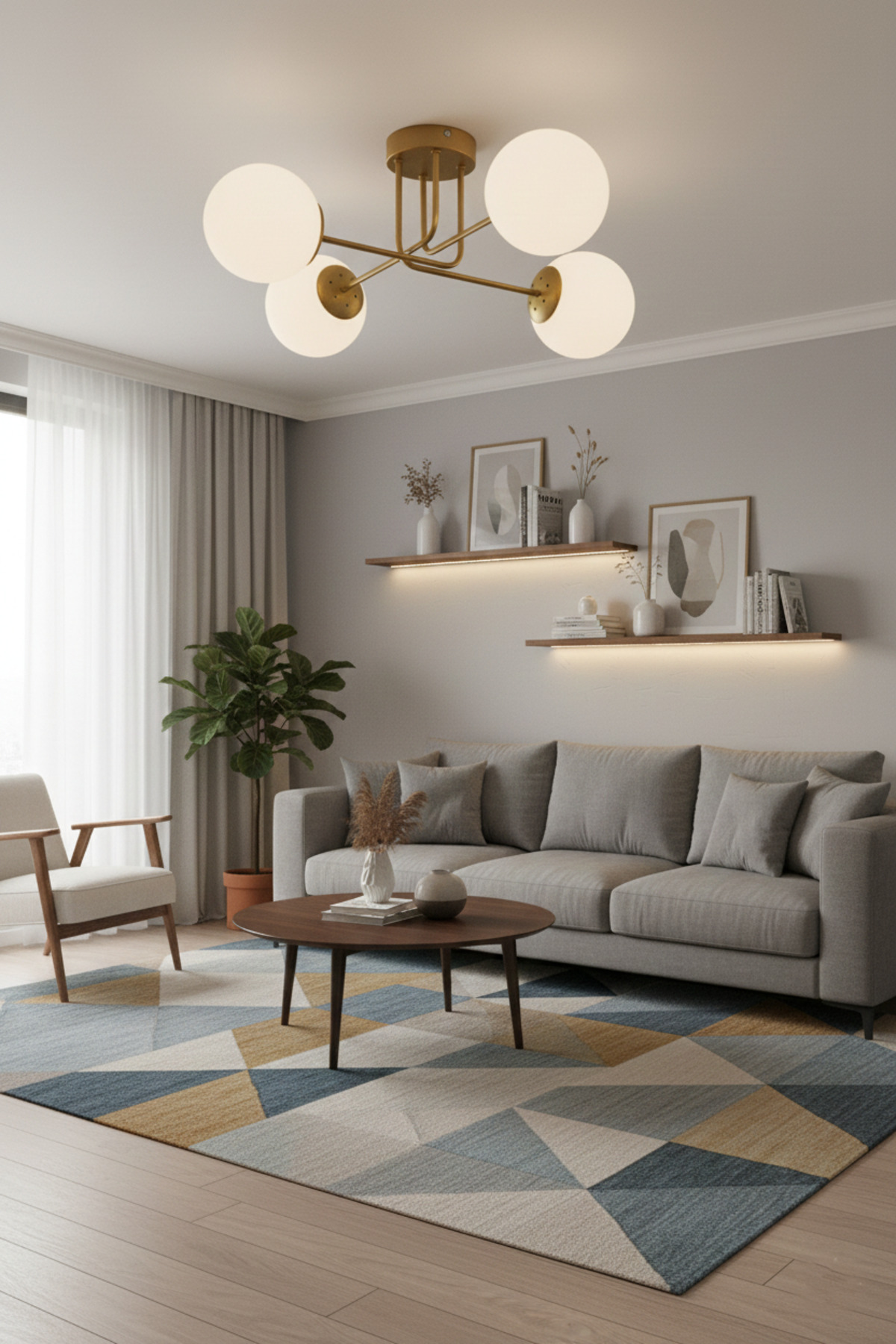 Sapphire Modern Design Living Room Bedroom Kitchen Aged Color 4-Piece Chandelier with White Glass