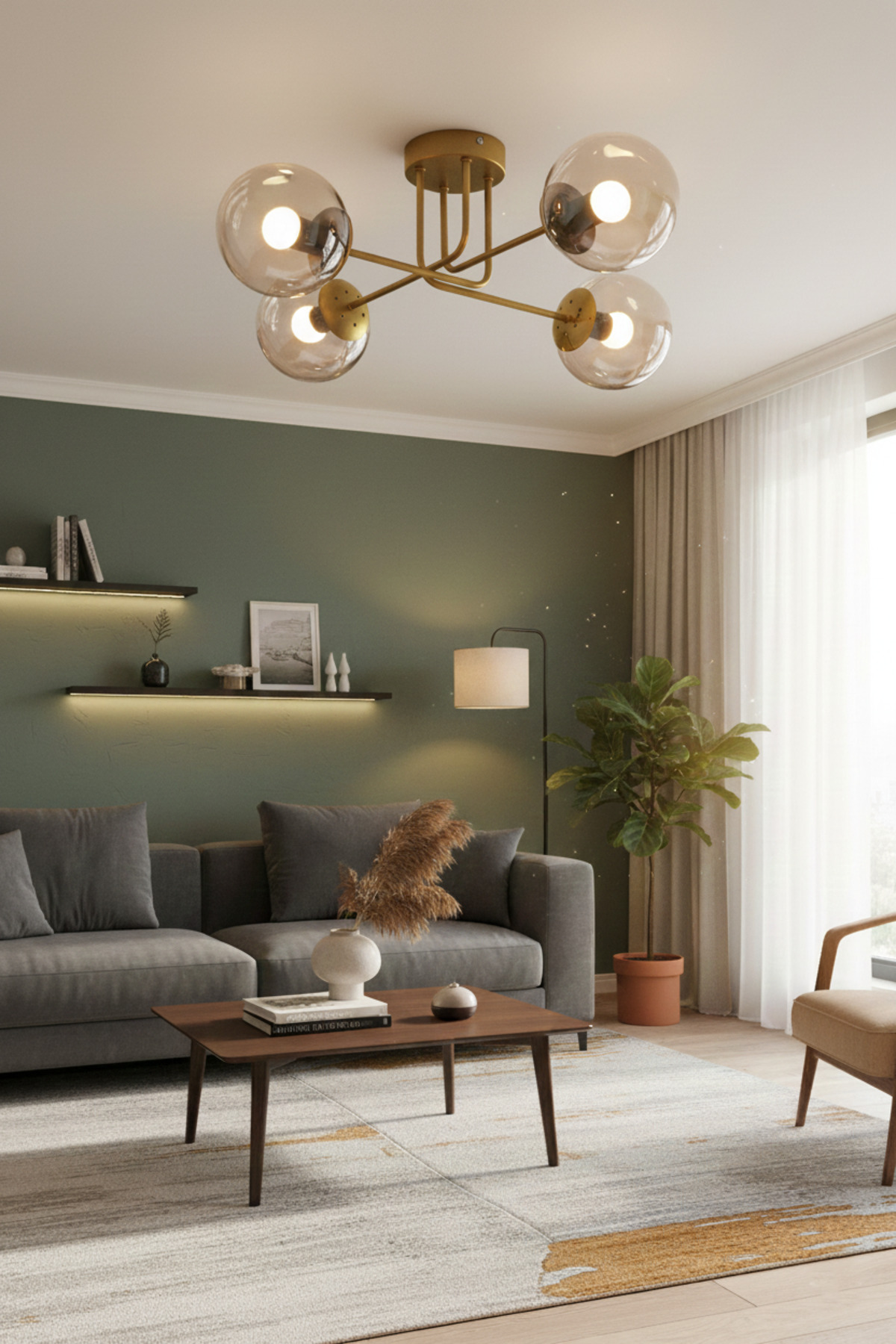 Sapphire Modern Design Living Room Bedroom Kitchen Aged Color Honey Glass 4 Chandelier