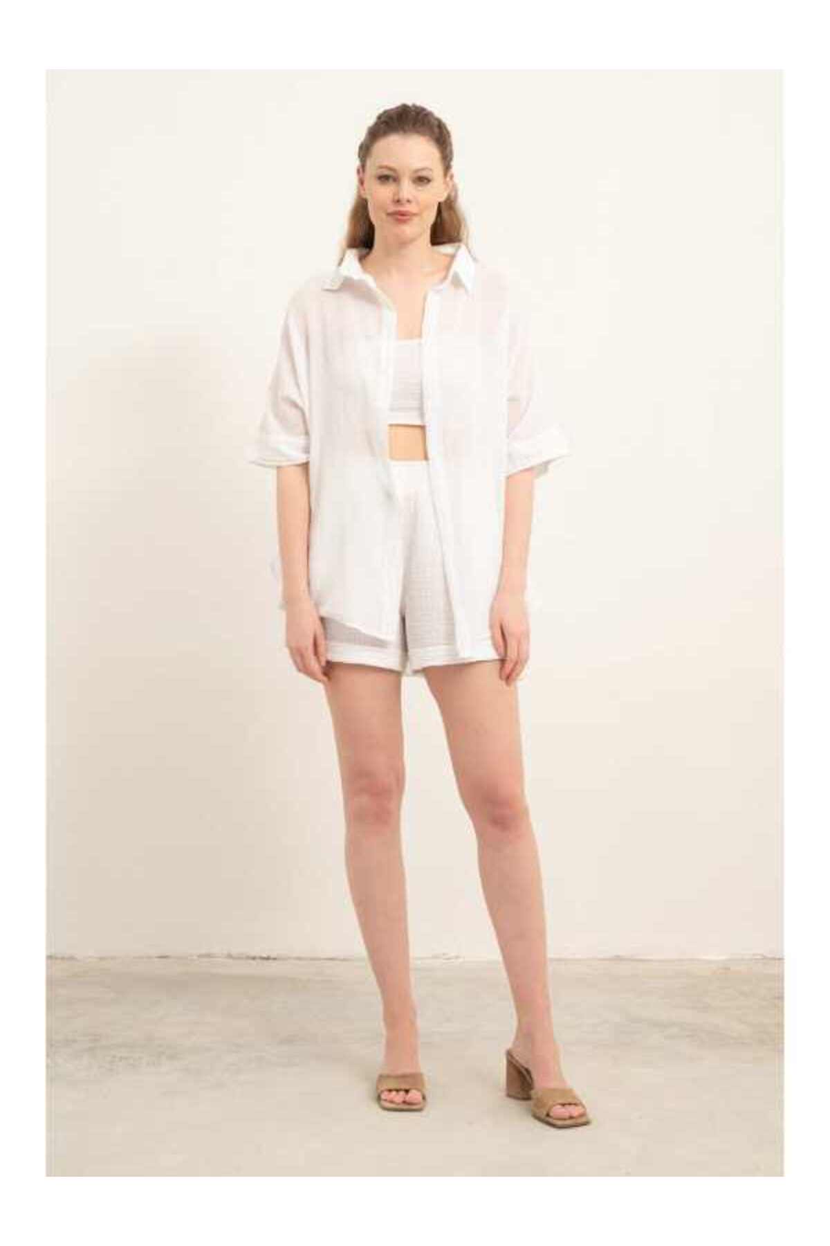 Thin Buttonless Oversized Shirt WHITE