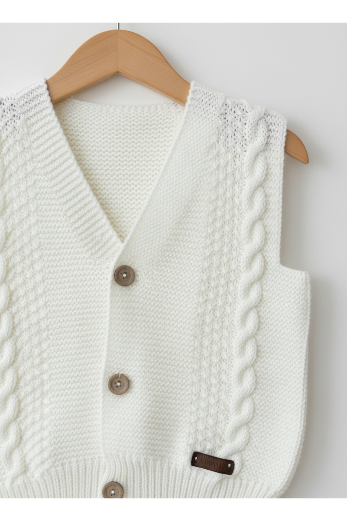 Bebemio Boutique Örgü kız Bebek Yeleği 2'li Düğme Detaylı Triko Kumaş fotoğrafı 3 (önizleme)