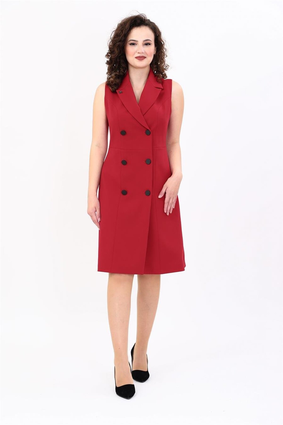 Sleeveless Bell Jacket Dress -Burgundy