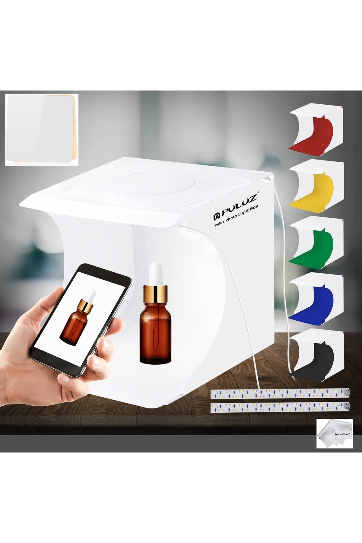 Tianya Puluz 2 Adet Led Şerit Işıklı 23x24cm 6 Fonlu Fotograf Ürün Çekim Çadırı Kutusu Light Box