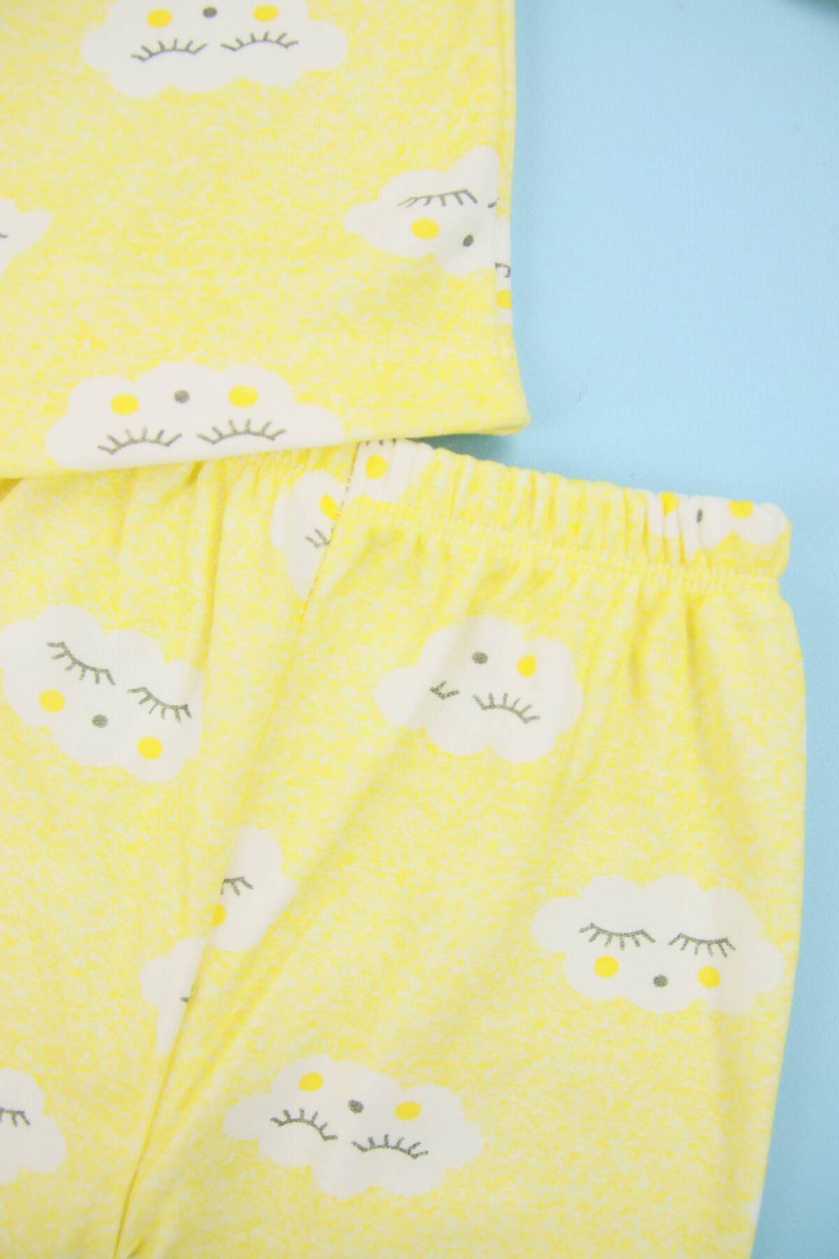 Lindakids Bulut Desenli Pamuklu Sarı Alt Üst Bebek Pijama Takımı fotoğrafı 7 (önizleme)