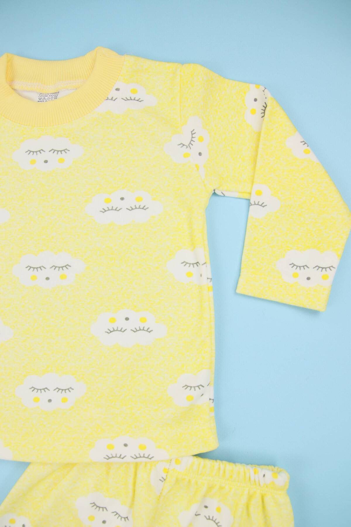 Lindakids Bulut Desenli Pamuklu Sarı Alt Üst Bebek Pijama Takımı fotoğrafı 3 (önizleme)