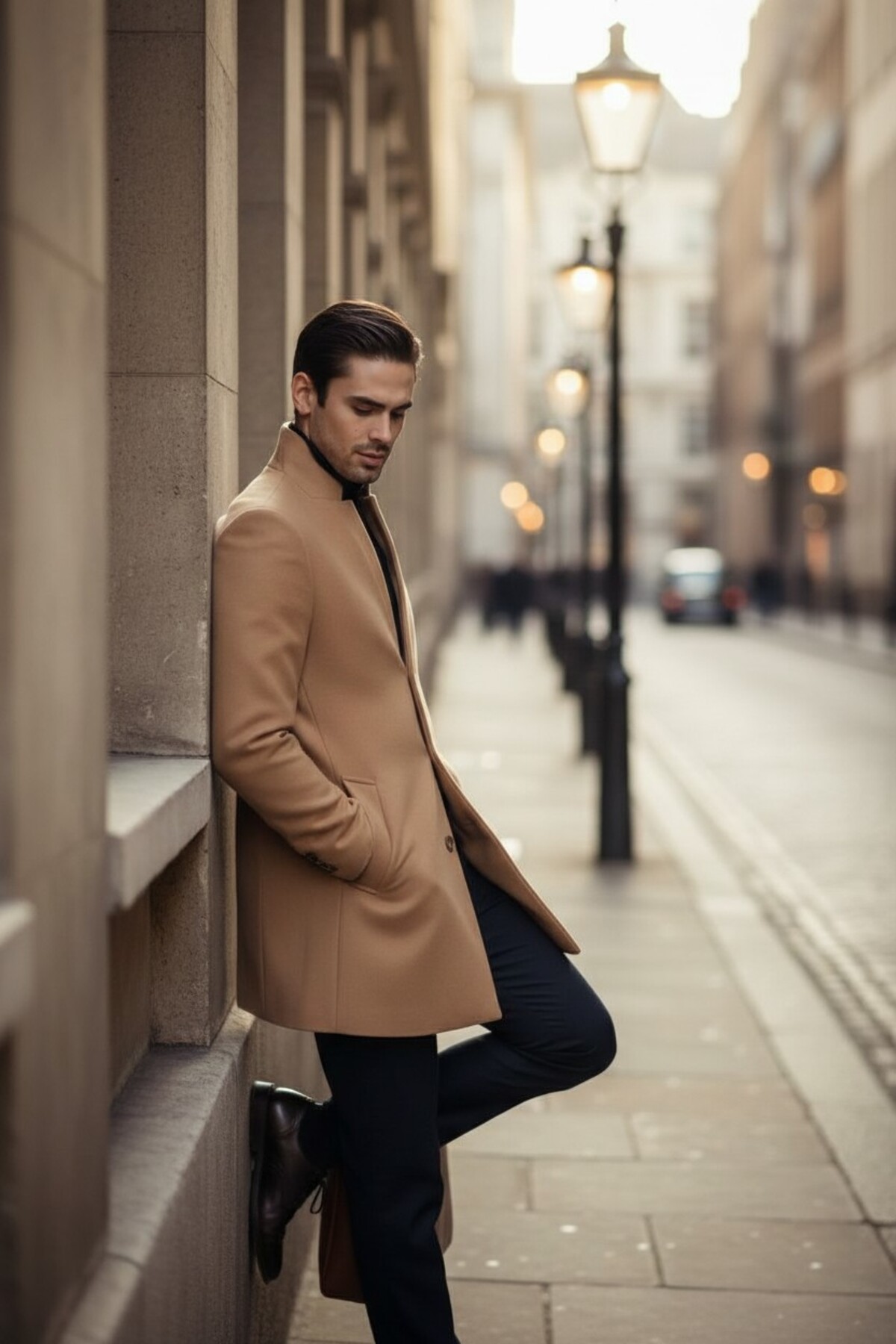 Frappoli  Bergamo Erkek Camel Regular Fit Dik Yaka Kaşe Kaban - Görsel 3