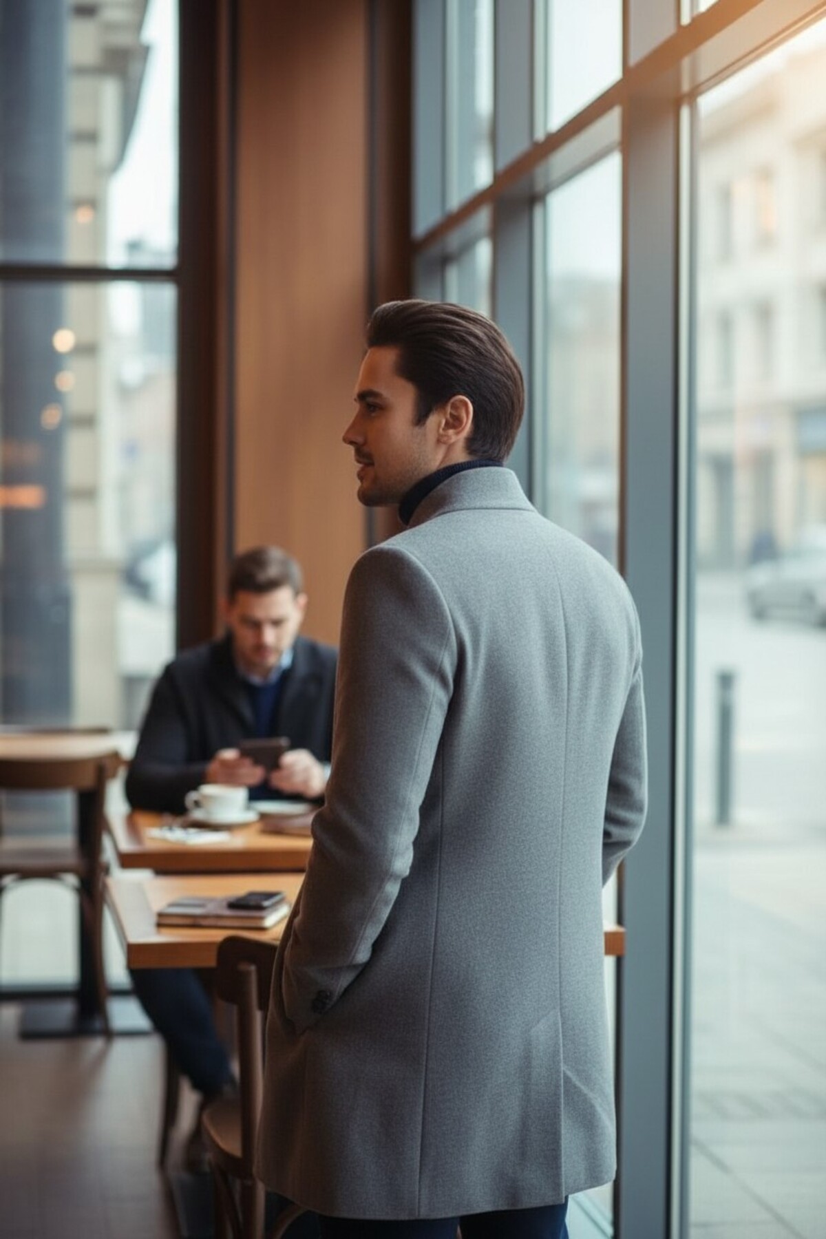 Frappoli  Bergamo Erkek Gri Regular Fit Dik Yaka Kaşe Kaban - Görsel 2